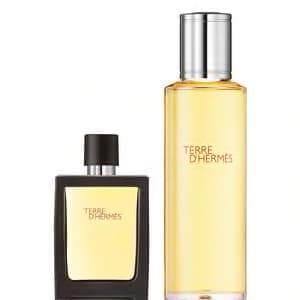 HERMÈS,TERRE D’HERMÈS-121 GR PARFUM REMPLISSABLE 30ML ET SA RECHARGE 125ML  2ST